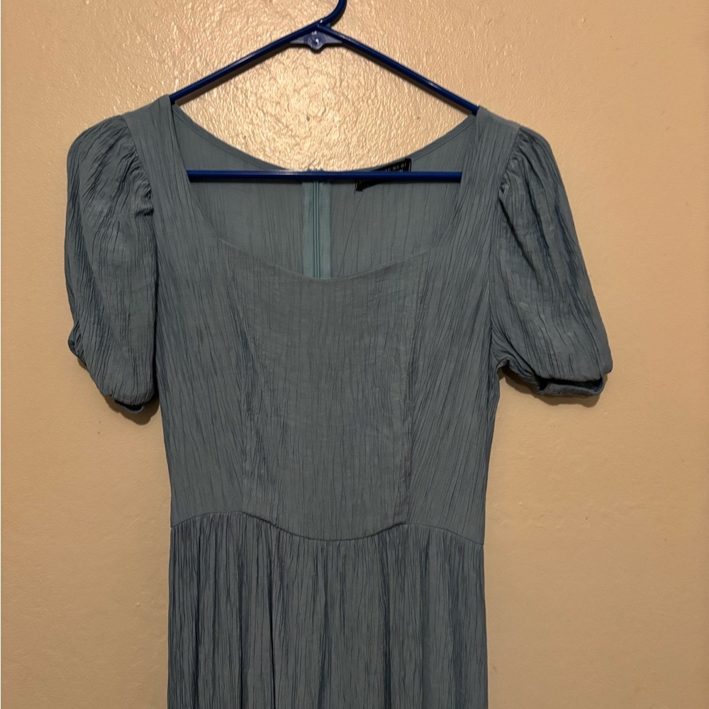 SHEIN Green Pleated Puff Sleeve Sundress